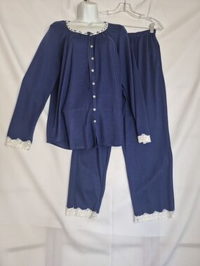Eileen West Navy and White Lace-Trim  Pajama Set